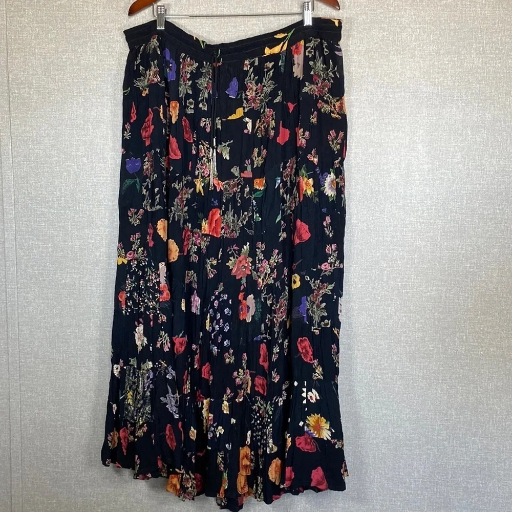 S Stream 5856 New Black Floral Print Broomstick Skirt